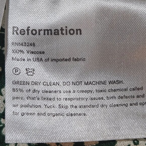 Reformation Green White Floral Wrap Dress Tie Sleeves Lightweight Women's Size S - Picture 11 of 15